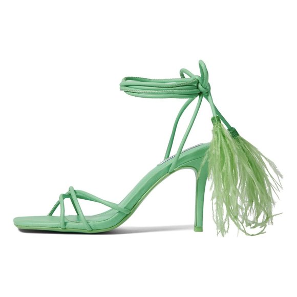 NEW Steve Madden Bryden Wrap Lace Up Heel Feather Sandals in Green - Picture 3 of 4